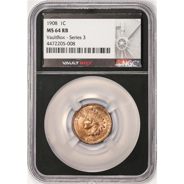 1908 Indian Head Cent Coin NGC MS64RB Vaultbox Series 3