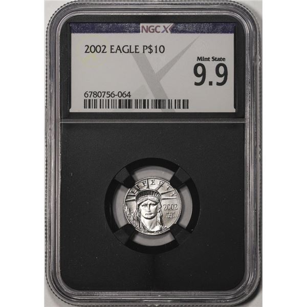 2002 $10 Platinum American Eagle Coin NGCX Mint State 9.9