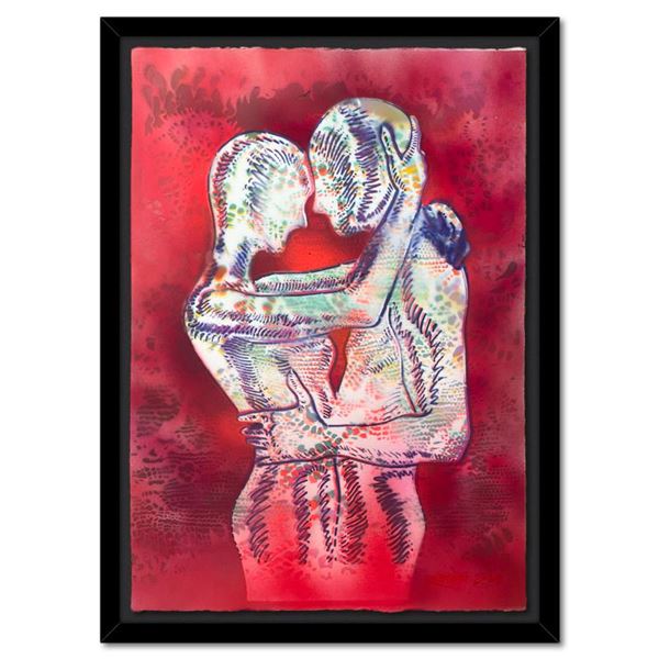 Mark Kostabi "Crimson Bond" Original Mixed Media on Paper