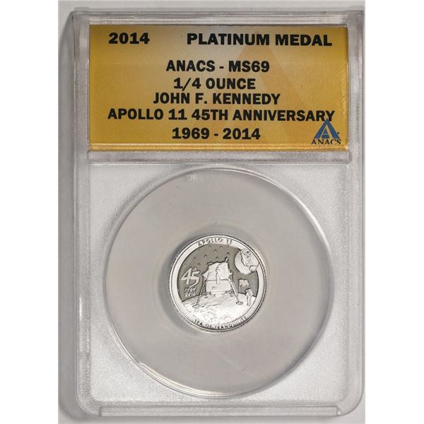 2014 Proof 1/4 oz Platinum JFK Apollo 11 Anniversary Medal ANACS MS69