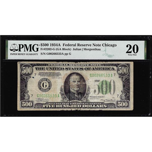 1934A $500 Federal Reserve Note Chicago Fr.2202-G PMG Very Fine 20