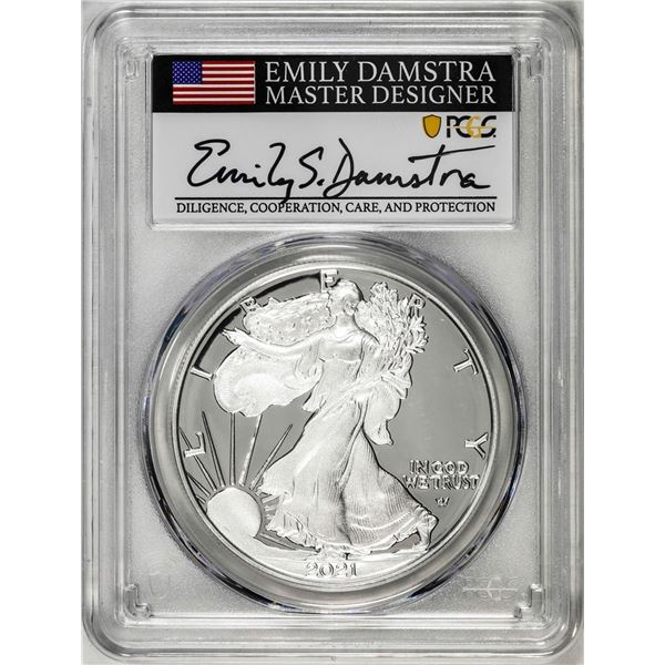 2021-S Type 2 $1 American Silver Eagle Coin PCGS PR70DCAM Emily Damstra Signature FS