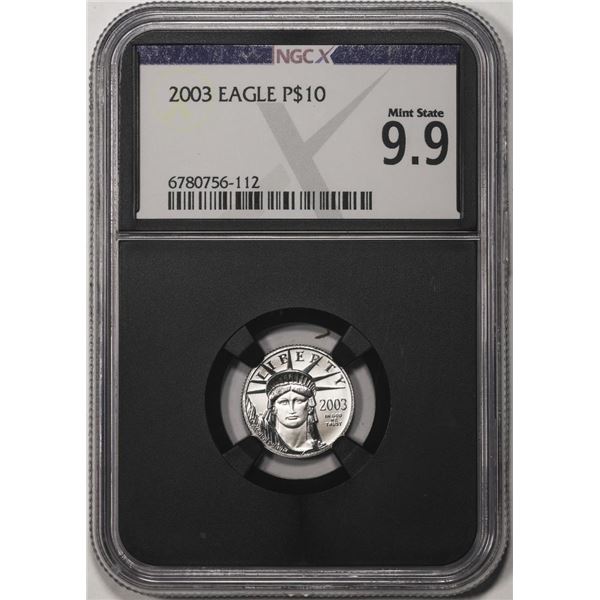 2003 $10 Platinum American Eagle Coin NGCX Mint State 9.9