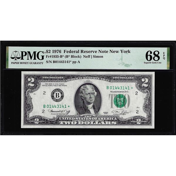 Top Pop - 1976 $2 Federal Reserve Star Note NY Fr.1935-B* PMG Superb Gem Unc. 68EPQ