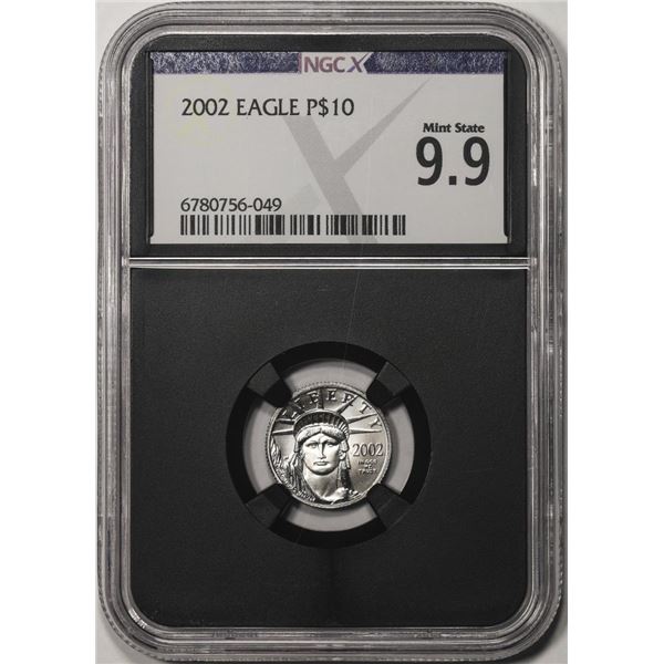 2002 $10 Platinum American Eagle Coin NGCX Mint State 9.9