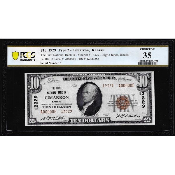 1929 Type 2 $10 NB of Cimarron, KS CH# 13329 National Currency Note PCGS Choice VF 35