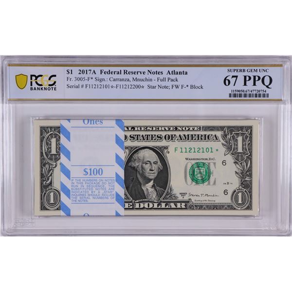 Pack 2017A $1 Federal Reserve STAR Notes Atlanta Fr.3005-F* PCGS Superb Gem UNC 67PPQ