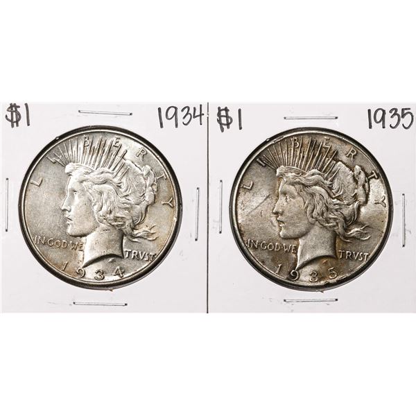 Lot of (2) 1934-1935 $1 Peace Silver Dollar Coins
