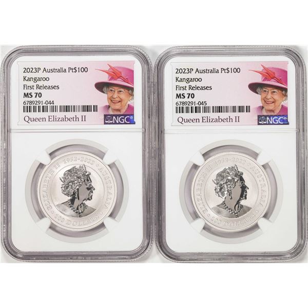 Lot of (2) 2023P Australia $100 Kangaroo 1oz Platinum Coins NGC MS70 First Releases