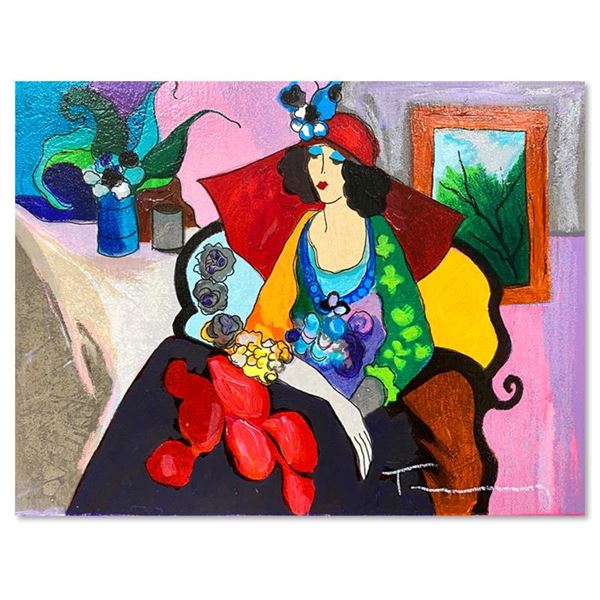 Itzchak Tarkay (1935-2012) "Red Hat" Original Mixed Media on Board