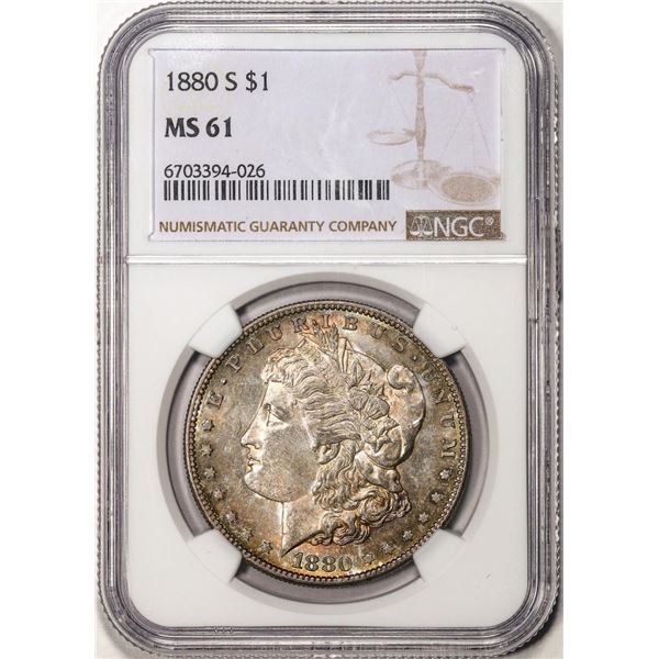 1880-S $1 Morgan Silver Dollar Coin NGC MS61 Nice Toning