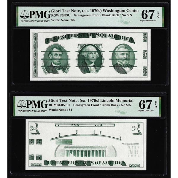 Set of Giori Test Note Washington & Lincoln Memorial PMG Superb Gem Unc 67EPQ