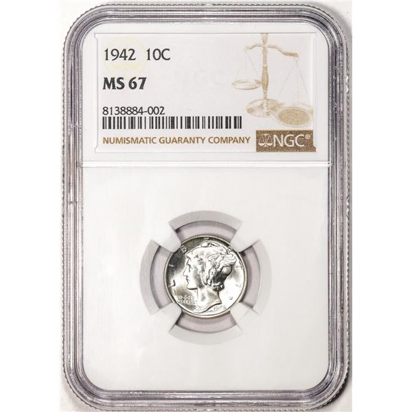 1942 Mercury Dime Coin NGC MS67