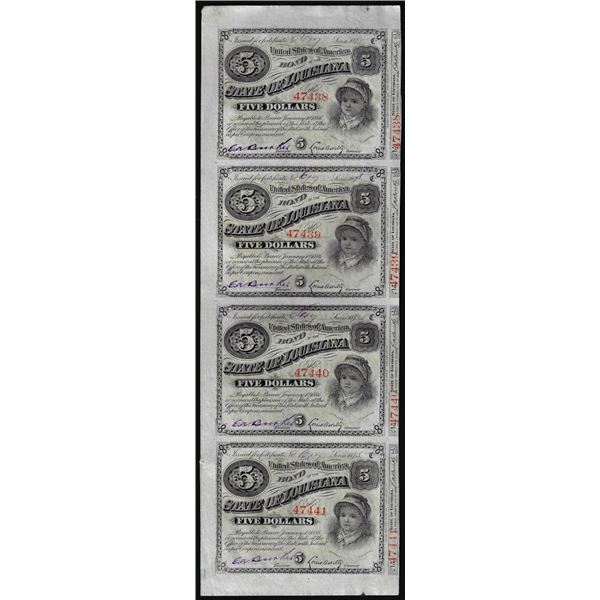 Uncut Sheet of (4) State of Louisiana Baby Bond Obsolete Notes