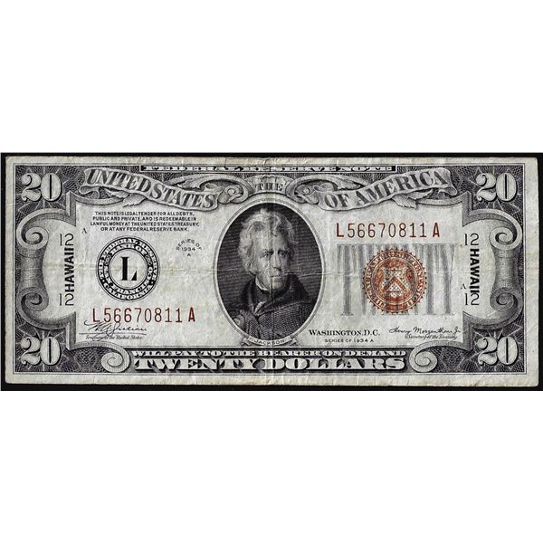 1934A $20 Hawaii WWII Emergency Issue Federal Reserve Note