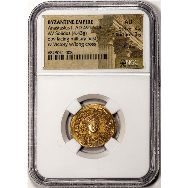 Byzantine Empire 491-518 AD Anastasius I AV Solidus Ancient Gold Coin NGC AU
