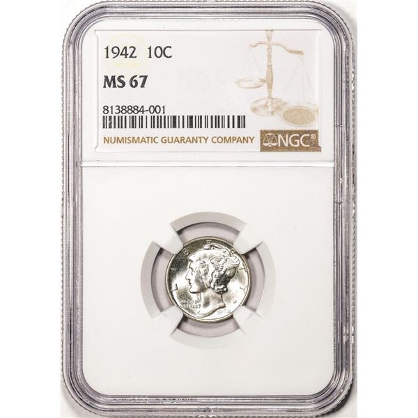 1942 Mercury Dime Coin NGC MS67