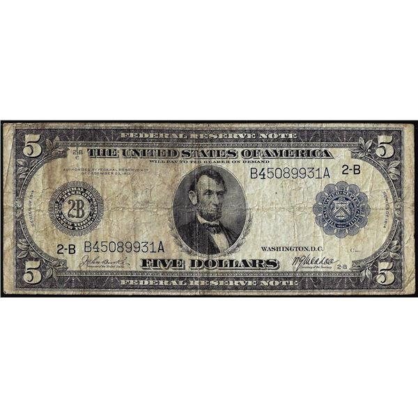 1914 $5 Federal Reserve Bank Note New York
