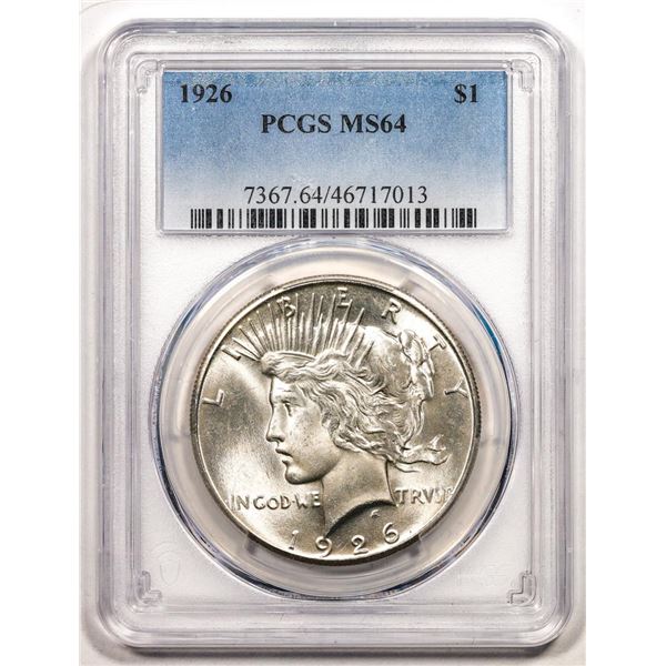 1926 $1 Peace Silver Dollar Coin PCGS MS64