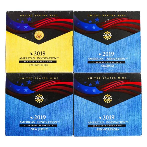 (4) 2018-2019 $1 Reverse Proof American Innovation U.S. Mint Coins Original Packaging