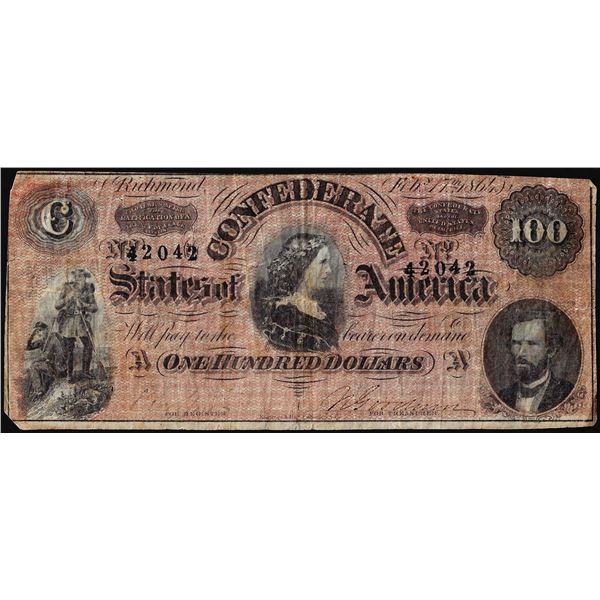 1864 $100 Confederate States of America Note