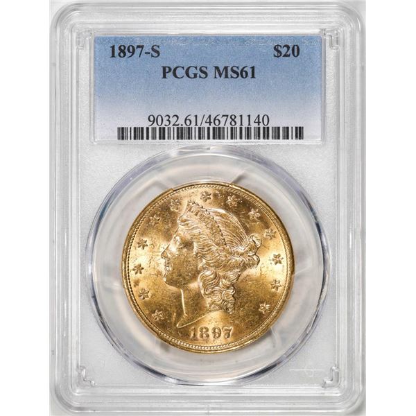1897-S $20 Liberty Head Eagle Gold Coin PCGS MS61