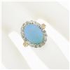 Image 3 : Antique 18k Rosy Gold Platinum Oval Cabochon Persian Turquoise Diamond Halo Ring