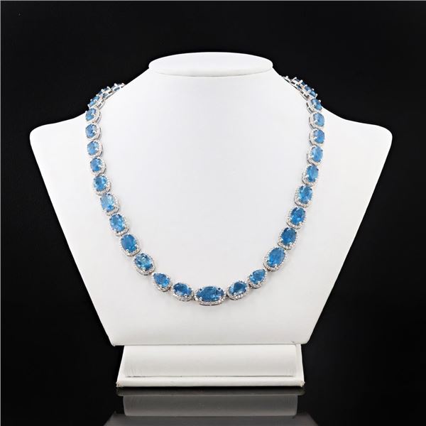 42.30 ctw Aquamarine and 8.01 ctw Diamond 14K White Gold Necklace