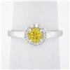 Image 1 : NEW 14K White Gold 0.96 ctw Ceylon Yellow Sapphire Solitaire w/ Diamond Halo Rin