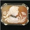 Image 1 : Antique Art Deco 14K White Gold Shell Cameo w/ Filigree Frame Brooch Pendant