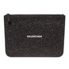 Image 1 : Balenciaga Black Glitter Leather Logo-Print Zipped Clutch