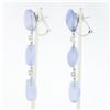 Image 4 : Antonini 18K White Gold Chalcedony Bead Round Diamond Long Drop Dangle Earrings