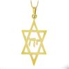 Image 5 : 14K Gold Reversible Large Dual Finish Star of David Chai Center Pendant Necklace