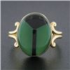 Image 2 : Vintage 14K Gold Oval Bezel Inlaid Chrysoprase & Black Onyx Scarab Beetle Ring