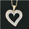 Image 3 : Vintage 14k TT Gold .22 ctw Pave Diamond Dual Layer Open Heart Pendant & 16" Cha