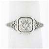Image 1 : Antique Art Deco 18k Gold European Diamond Solitaire w/ Filigree Engagement Ring