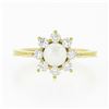 Image 4 : NEW Classic 18k Yellow Gold 5.25mm Pearl .40 ctw Round Diamond Flower Cluster Ri