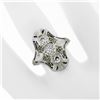 Image 3 : Antique Art Deco 18K White Gold .35 ctw Diamond Domed Etched Filigree Dinner Rin