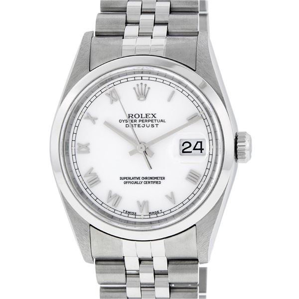 Rolex Mens Stainless Steel No Hole Sapphire White Roman Datejust With Jubilee Ba