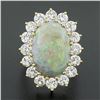 Image 2 : Vintage 14k Gold Oval Cabochon Opal w/ 4.0 ctw Round Diamond Halo Cocktail Ring