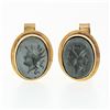 Image 1 : Vintage Men 18k Gold Oval Carved Intaglio Gray Hematite Knight Trojan Cuff Links