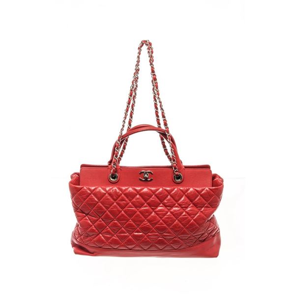 Chanel Red Quilted Lambskin CC Chain 2 Way Shoulder Bag