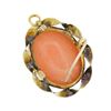 Image 4 : Antique 10k Yellow Gold Oval Carved Coral Cameo Twisted Frame Brooch Pin Pendant