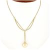 Image 1 : 18k Gold 0.12 ctw Bezel Diamond Golden Pearl Dangle Dual Cable Link Chain Neckla
