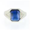 Image 4 : Mens Vintage 14k Gold Cabochon Bezel Blue Stone Solitaire w/ Engraved Sides Ring
