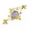 Image 3 : Vintage Victorian Revival 14K Yellow Gold Oval Amethyst & Seed Pearl Pin Brooch