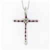 Image 6 : NEW 14K White Gold 1.70 ctw Round Ruby & Diamond Cross Pendant Chain Necklace