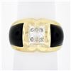 Image 1 : 14K Yellow Gold .12 ctw Pave Diamond Black Onyx Sides Polished Wide Dome Band Ri