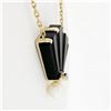 Image 3 : 14k Yellow Gold Fan Shape Carved Black Onyx Diamond Pearl Pendant On Cable Chain