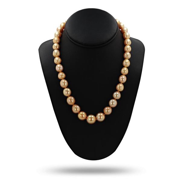 10mm to 14mm Golden South Sea Pearl 14K Yellow Gold Necklace